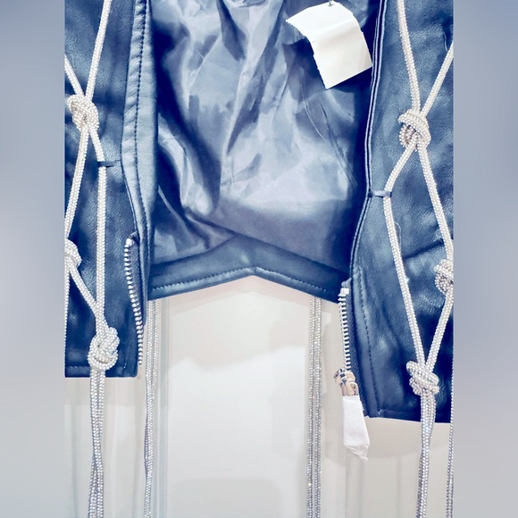 Black Faux Leather Jacket With Glitter Rope Detailing - Picture 4 of 4